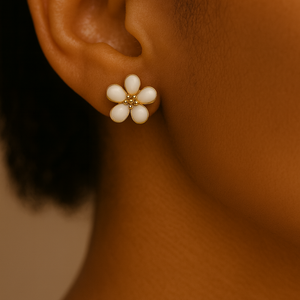 ROMALI 18K Gold-Plated Enamel Flower Stud Earrings – Dainty Five-Petal Floral - ROMALI