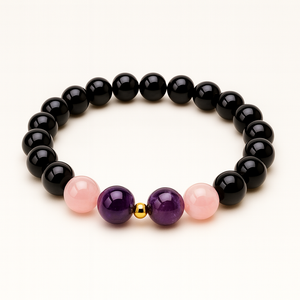 ROMALI Pisces Zodiac Beaded Bracelet - Amethyst & Rose Quartz - ROMALI