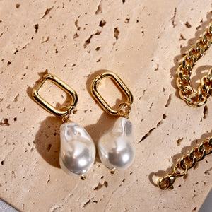 ROMALI 18k Gold-Plated Drop Shell Pearl Rectangle Hoop Dangle Earrings - ROMALI