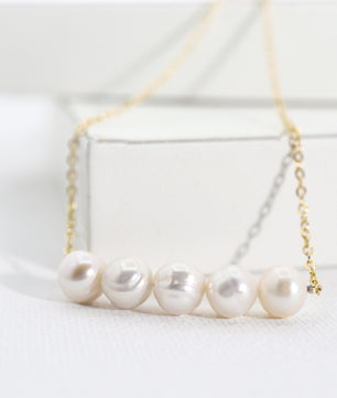 ROMALI 18K Gold-Plated Pearl Bar Necklace - ROMALI