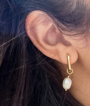 ROMALI 18K Gold-Plated Golden Pearl Hoop Earrings - ROMALI