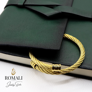 ROMALI 18K Gold-Plated Golden Cable Bracelet- Adjustable Bangle - ROMALI