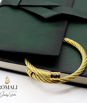 ROMALI 18K Gold-Plated Golden Cable Bracelet- Adjustable Bangle - ROMALI