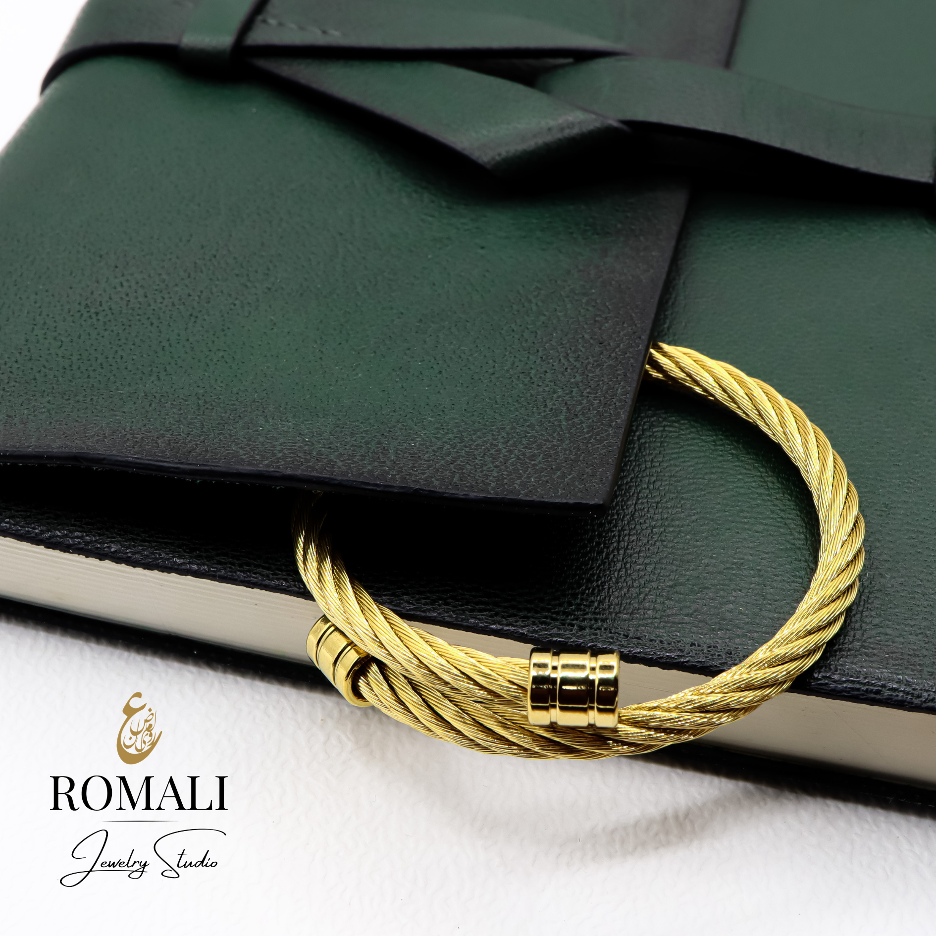 ROMALI 18K Gold-Plated Golden Cable Bracelet- Adjustable Bangle