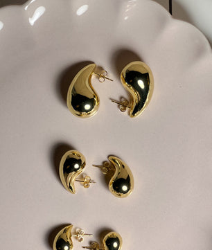 18k Gold-Plated Statement Golden Teardrop Stud Dangle Earrings Small, Medium, Large - ROMALI