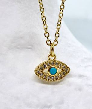 18k Gold-Plated Dainty Evil Eye Pendant Necklace - ROMALI