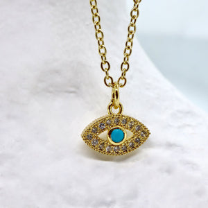 18k gold-Plated Dainty Evil Eye Pendant Necklace