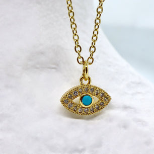 18k Gold-Plated Dainty Evil Eye Pendant Necklace