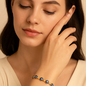 ROMALI 18K Gold-Plated Navy Eye Crystal Bracelet - ROMALI