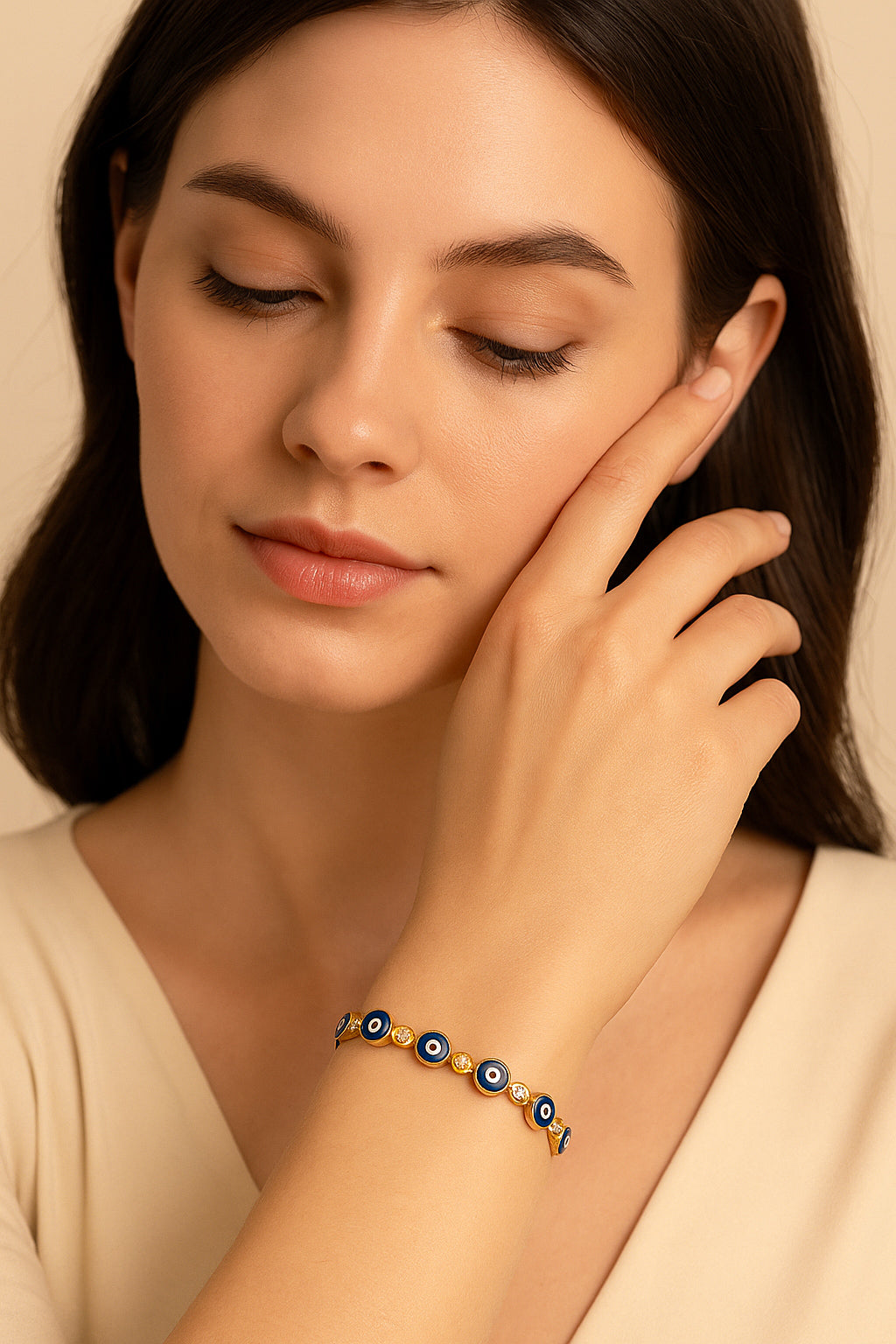 ROMALI 18K Gold-Plated Navy Eye Crystal Bracelet - ROMALI