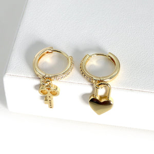ROMALI 18K Gold-Plated Lock & Key Dangle Hoop Earrings - ROMALI
