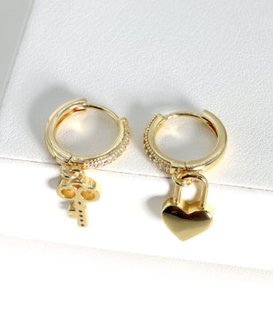 ROMALI 18K Gold-Plated Lock & Key Dangle Hoop Earrings - ROMALI