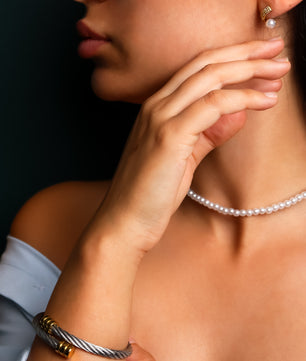 ROMALI Pearl Bowtie Choker Necklace - ROMALI