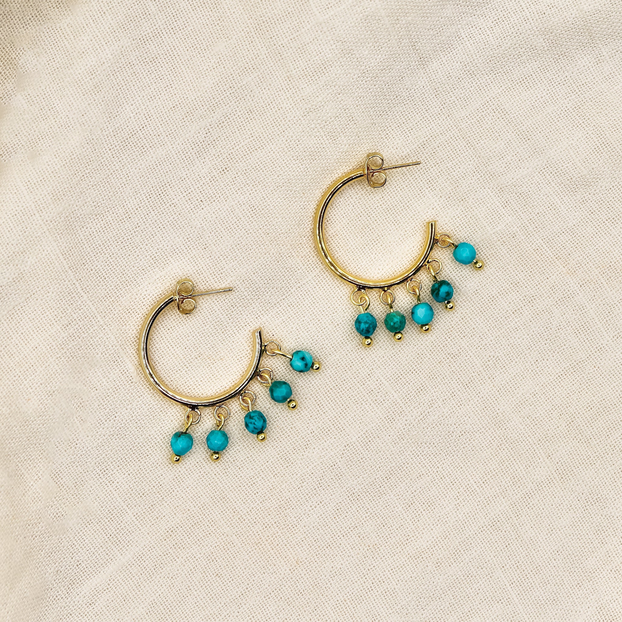 18k Goldplated Turquoise Hoops