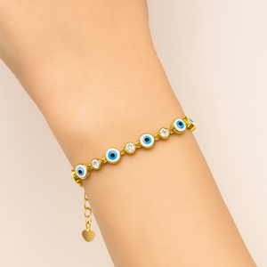 ROMALI 18K Gold-Plated White Blue Eye Crystal Bracelet - ROMALI