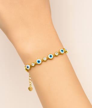 ROMALI 18K Gold-Plated White Blue Eye Crystal Bracelet - ROMALI