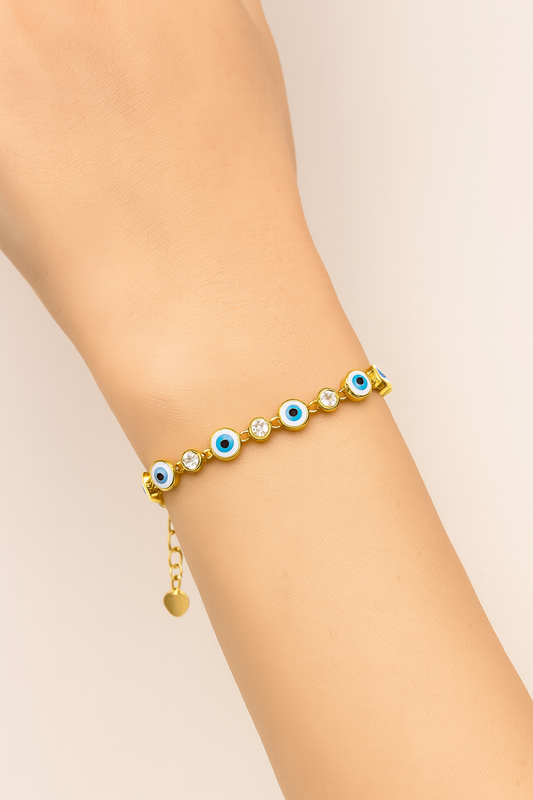 ROMALI 18K Gold-Plated White Blue Eye Crystal Bracelet - ROMALI