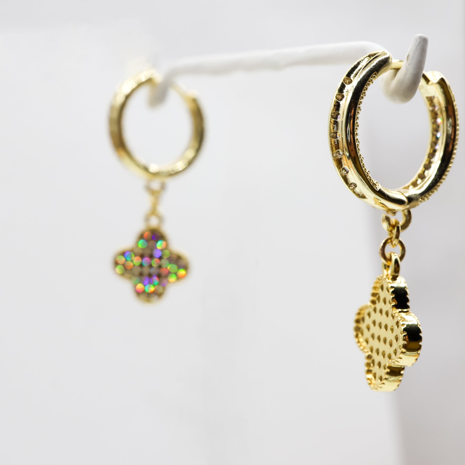 18K Gold-Plated Sparkle Clover Hoop Earrings