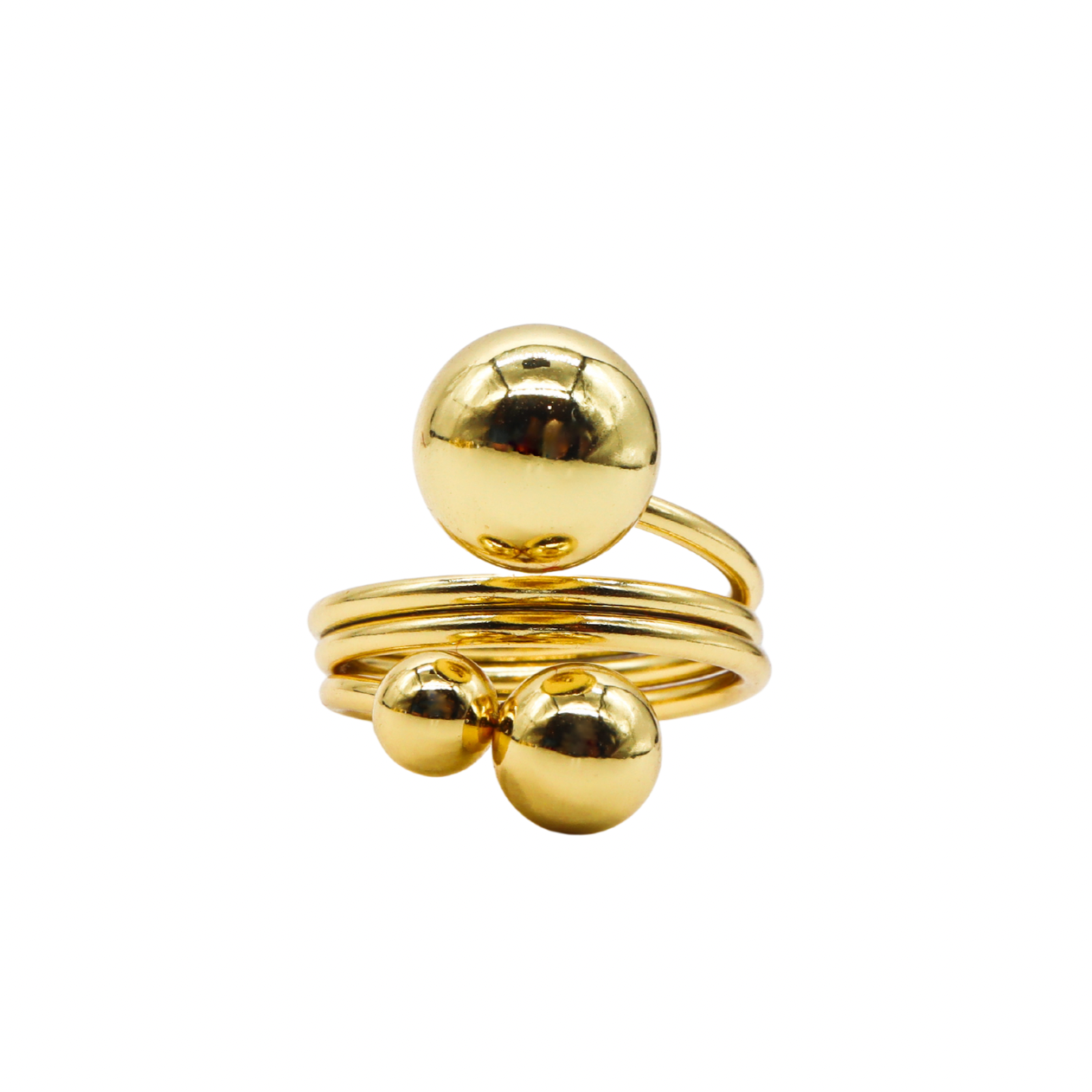 Triple Sphere Gold Ring – 18K Gold Plated Adjustable Statement Ring