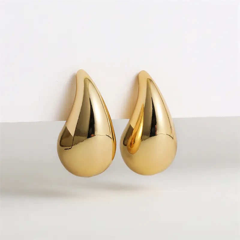 18k Gold-Plated Large Chunky Golden Teardrop Earrings