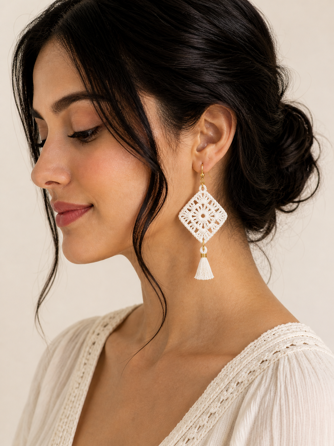 ROMALI Handmade Crochet Tassel Earrings | 18K Gold-Plated