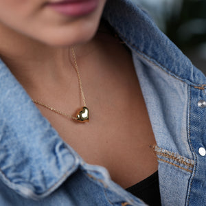 ROMALI Puffy Gold Heart Pendant Necklace | 18K Gold-Plated