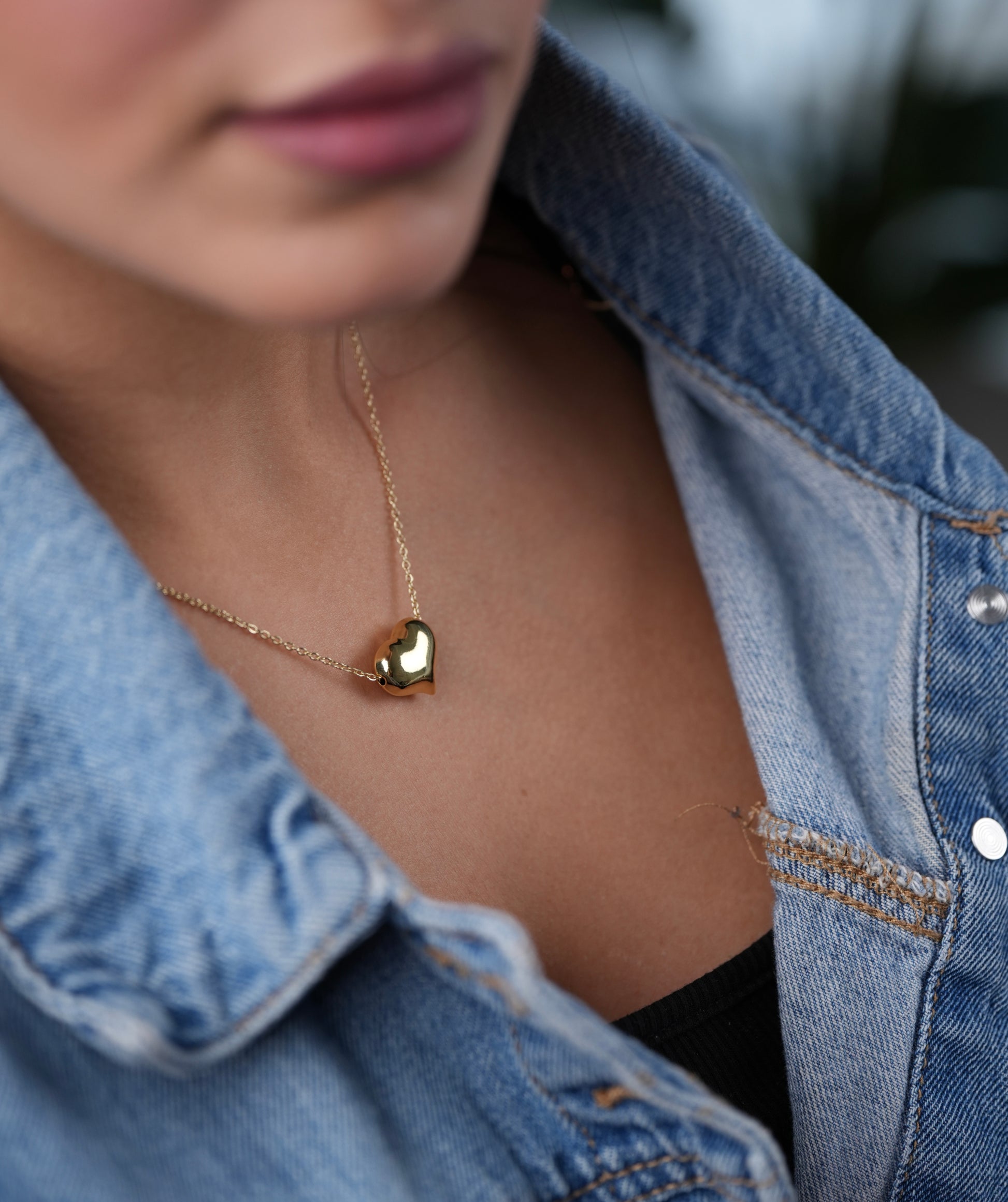 ROMALI Puffy Gold Heart Pendant Necklace | 18K Gold-Plated