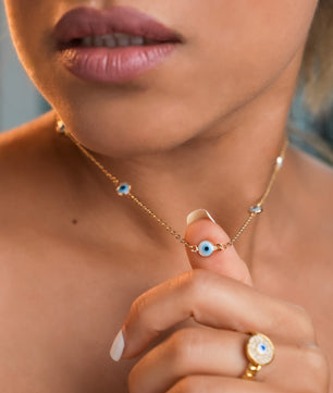 18k Gold-Plated Evil Eye Chain Necklace - ROMALI