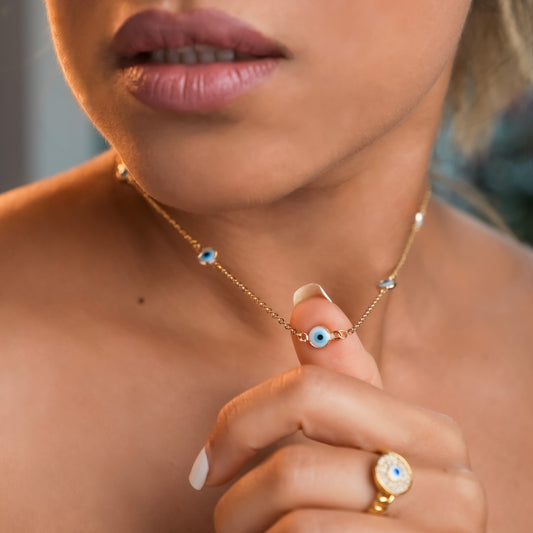 18k Gold-Plated Evil Eye Chain Necklace - ROMALI