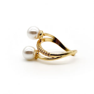 18K Gold-Plated Dual Pearl Pavé Ring – Adjustable Elegance - ROMALI