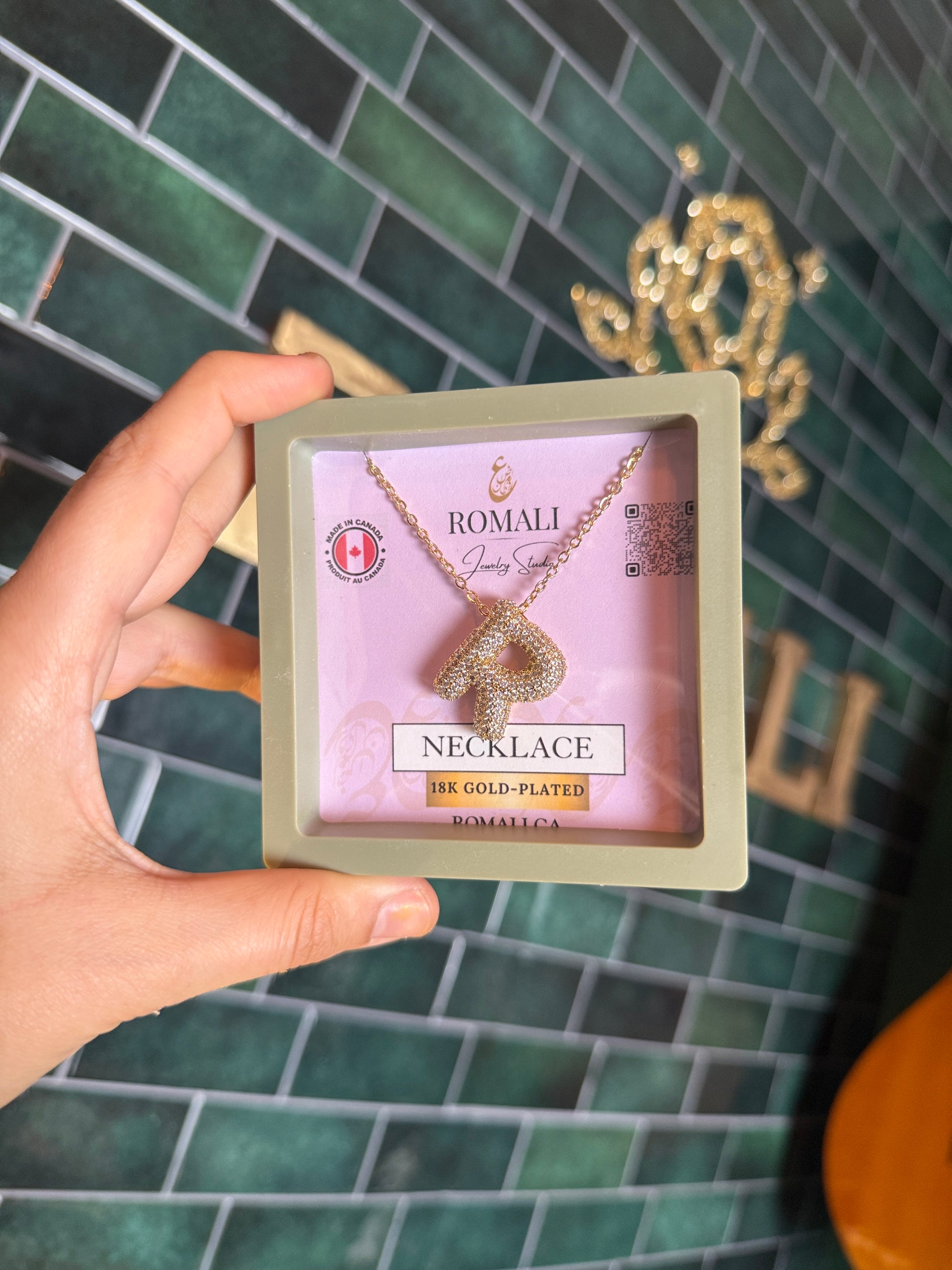 ROMALI 18K Gold-Plated Zirconia Balloon Initial Necklace