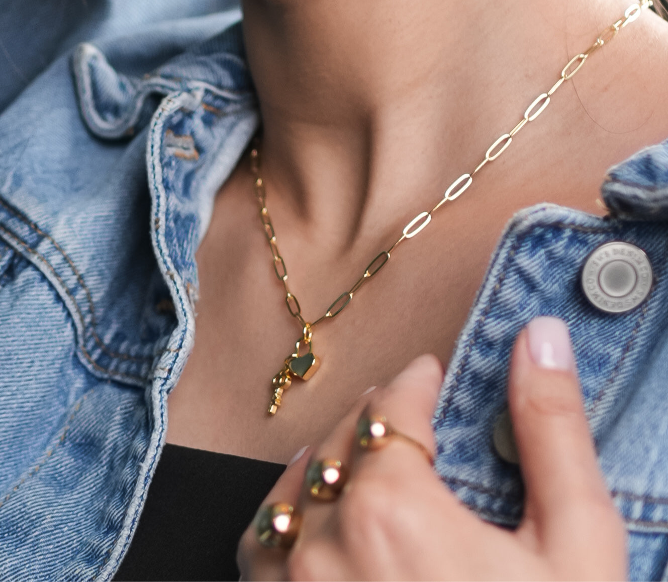 ROMALI 18K Gold-Plated Lock & Key Paperclip Pendant Necklace - ROMALI