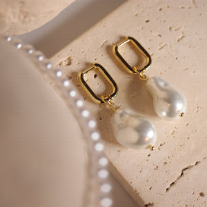 ROMALI 18k Gold-Plated Drop Shell Pearl Rectangle Hoop Dangle Earrings - ROMALI