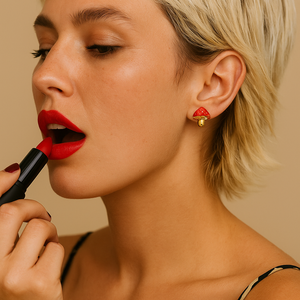 ROMALI 18K Gold-Plated Red Enamel Mushroom Stud Earrings - ROMALI