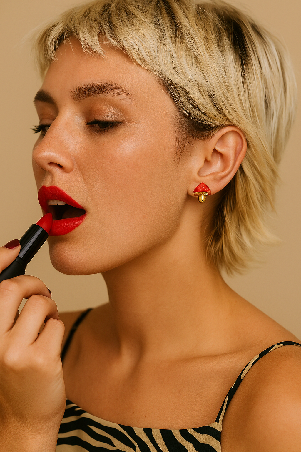 ROMALI 18K Gold-Plated Red Enamel Mushroom Stud Earrings - ROMALI