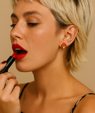 ROMALI 18K Gold-Plated Red Enamel Mushroom Stud Earrings - ROMALI