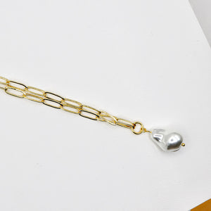 18k Gold-Plated Pearl Paperclip Necklace