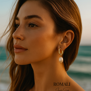 ROMALI 18K Gold-Plated Golden Pearl Hoop Earrings - ROMALI
