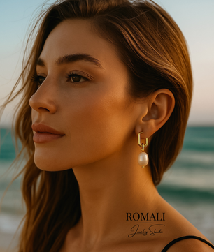 ROMALI 18K Gold-Plated Golden Pearl Hoop Earrings - ROMALI