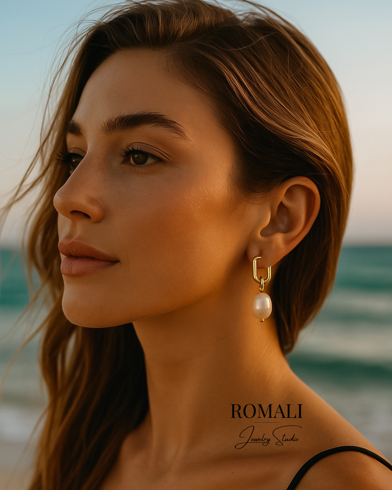 ROMALI 18K Gold-Plated Golden Pearl Hoop Earrings - ROMALI