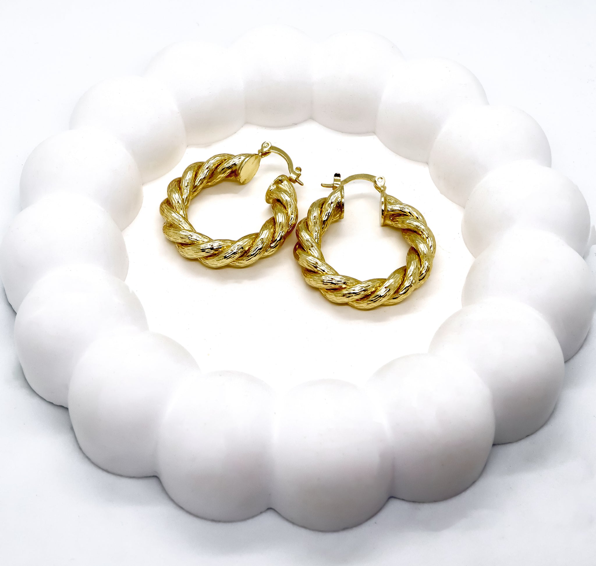 18k Goldplated Twisted Golden Hoop Earrings