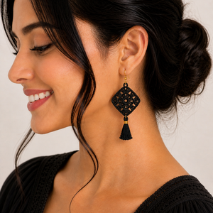 ROMALI Handmade Crochet Tassel Earrings | 18K Gold-Plated