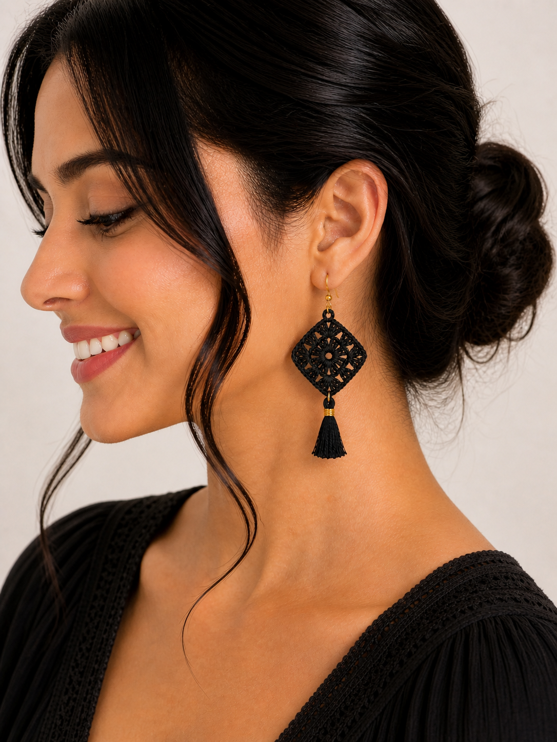 ROMALI Handmade Crochet Tassel Earrings | 18K Gold-Plated