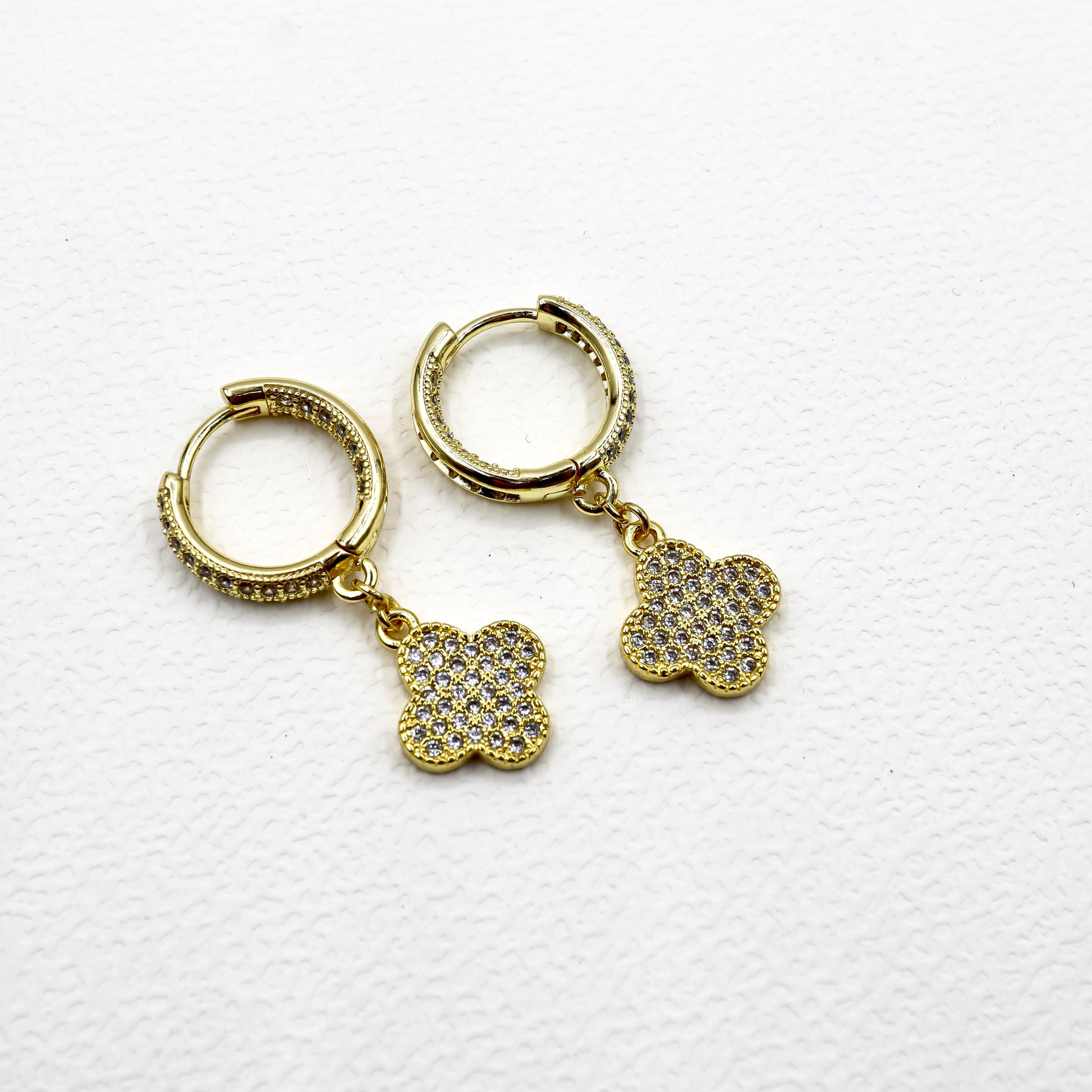 18K Gold-Plated Sparkle Clover Hoop Earrings