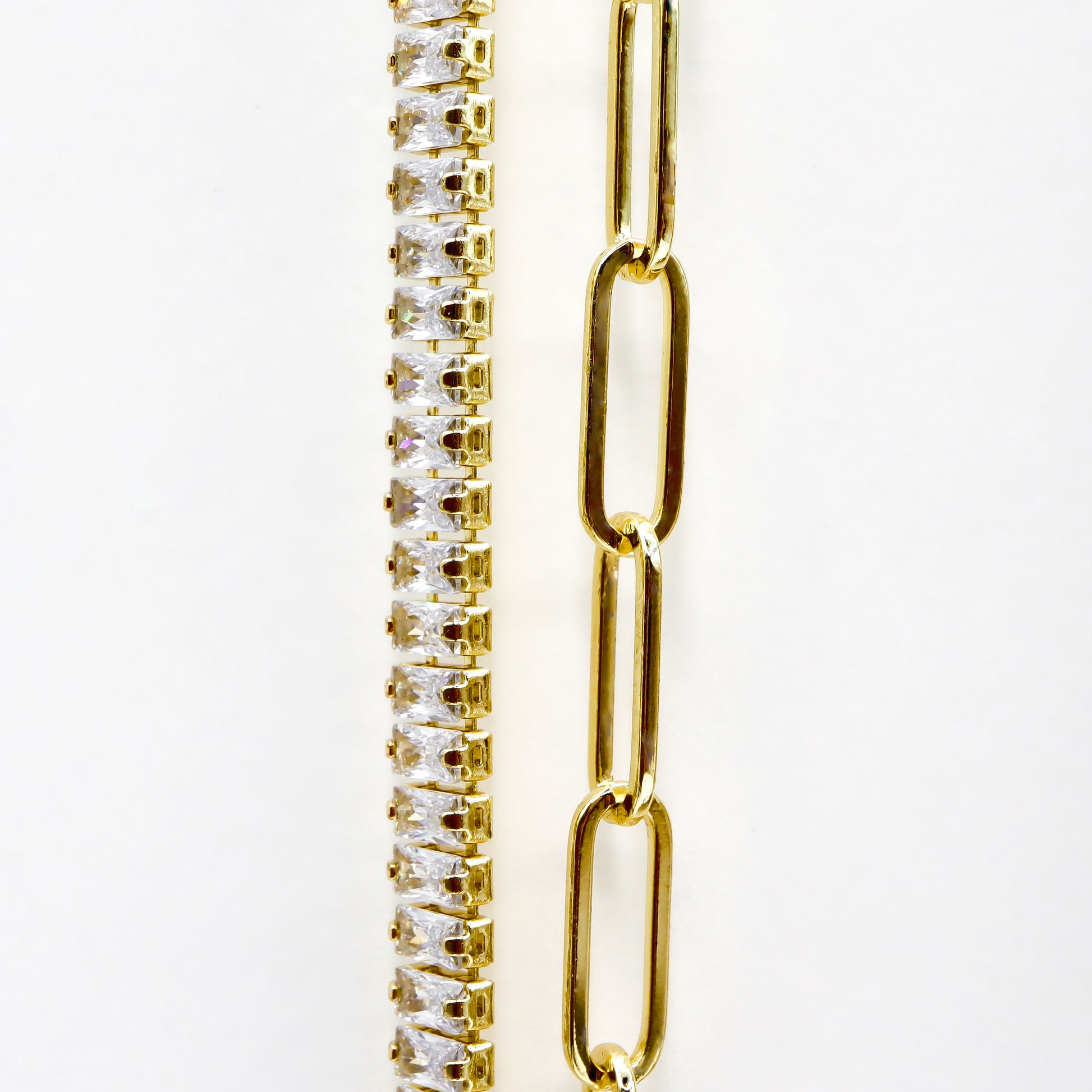 Gold-Plated Cubic Zirconia & Paperclip Necklace