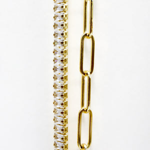 Gold-Plated Cubic Zirconia & Paperclip Necklace