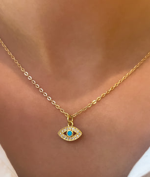 18k Gold-Plated Dainty Evil Eye Pendant Necklace - ROMALI