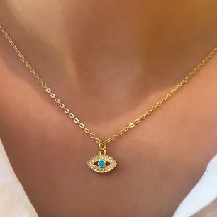 18k Gold-Plated Dainty Evil Eye Pendant Necklace