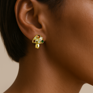 ROMALI 18K Gold-Plated Mushroom Gem Stud Earrings - ROMALI