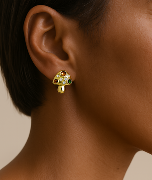 ROMALI 18K Gold-Plated Mushroom Gem Stud Earrings - ROMALI